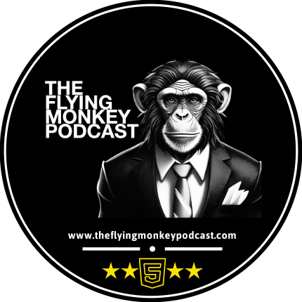 The Flying Monkey Podcast from the Alienation Academy Graphic featuring a monkey in a suit with the text "The Flying Monkey Podcast."